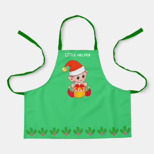 Cute Christmas little helper elf on green Apron