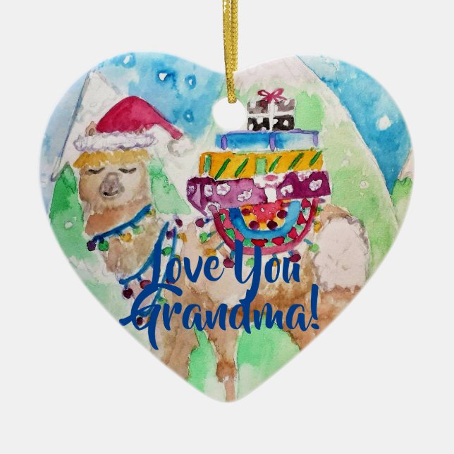 Cute Christmas Llama Love You Grandma Decoration (Front)