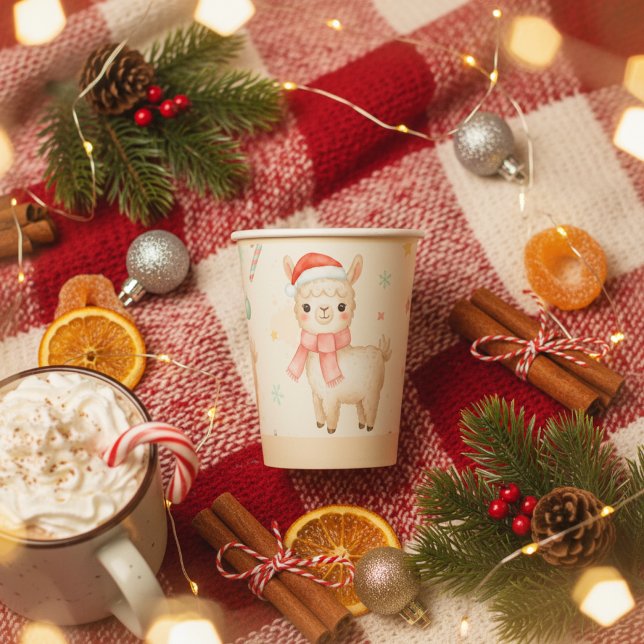 Cute Christmas Llama  Paper Cups (Cute Christmas Llama Paper Cups - Festive Holiday Party Cups)
