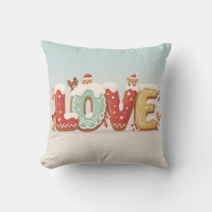 Cute Christmas LOVE Cookie Art Throw Pillow