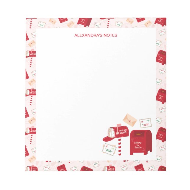 Cute Christmas Mail Pattern Personalised Notepad (Front)