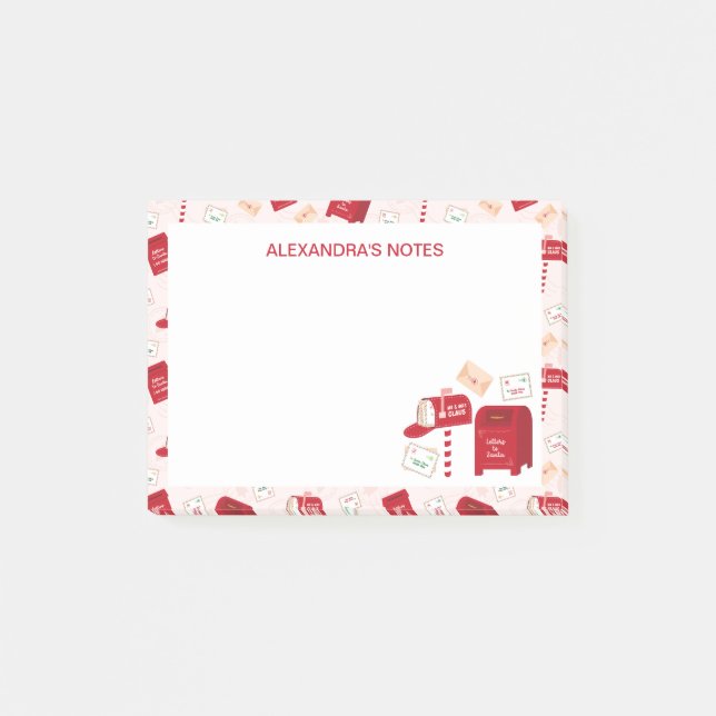 Cute Christmas Mail Pattern Personalised Post-it Notes (Front)