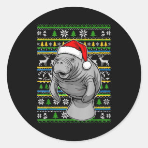 Cute Christmas Manatee Shirt, Manatee Ugly Xmas Sw Classic Round Sticker