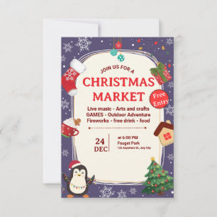 Cute Christmas Market Festive Illustrated Theme Invitation