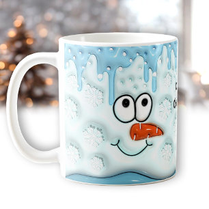 Cute Christmas Melting Snowman Face Blue Name Coffee Mug