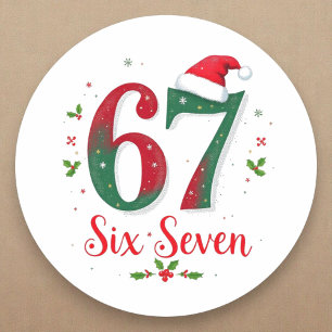 Cute Christmas Meme Six Seven 67 6 7 Holiday Classic Round Sticker