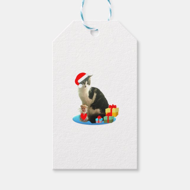 Cute Christmas Merlin Cat Gift Tags (Front)