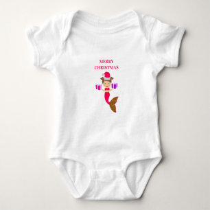 Cute Christmas Mermaid Girl Santa Hat  Baby Bodysuit