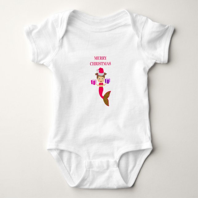 Cute Christmas Mermaid Girl Santa Hat  Baby Bodysuit (Front)