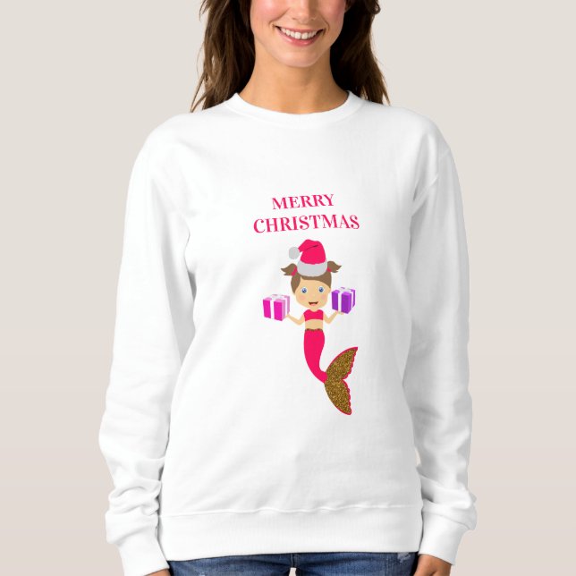 Cute Christmas Mermaid Girl Santa Hat Xmas  Sweatshirt (Front)