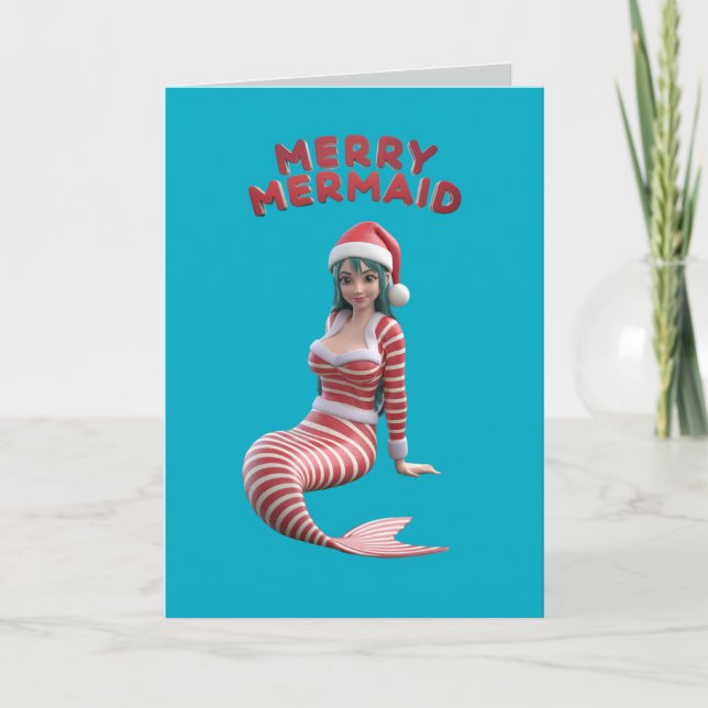 Cute Christmas Mermaid Holiday Card (Front)