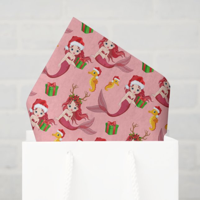 Cute Christmas mermaid seahorse pattern tissue Paper (Gift Bag)