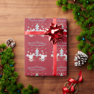 Cute Christmas Mice and Tree on Burgundy Red Wrapping Paper