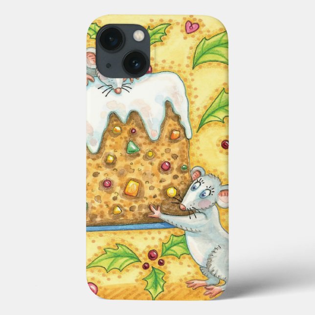 Cute Christmas Mice Carrying a Fruit Cake Dessert Case-Mate iPhone Case (Back)
