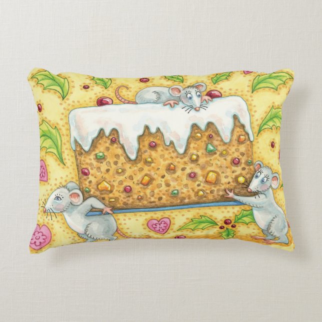 Cute Christmas Mice Carrying a Fruit Cake Dessert Decorative Cushion (Front)
