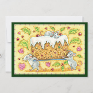 Cute Christmas Mice Carrying a Fruit Cake Dessert Holiday Card