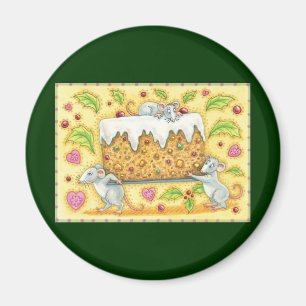 Cute Christmas Mice Carrying a Fruit Cake Dessert Magnet