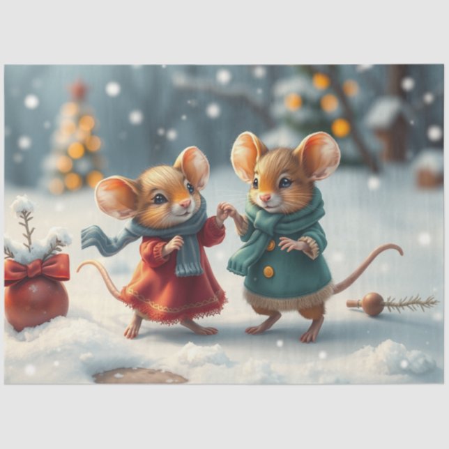 Cute Christmas Mice Tissue Paper (Front)