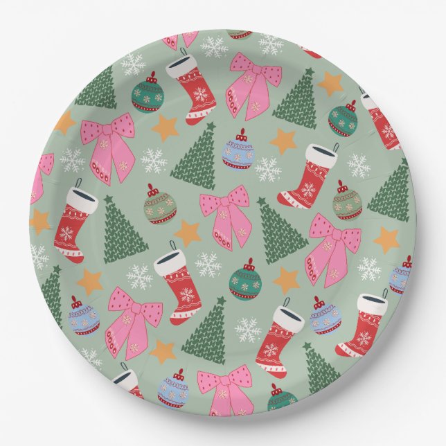 Cute Christmas Mint Green Paper Plate (Front)