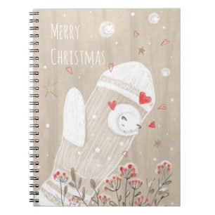 Cute Christmas Mitten Snow Kitten Modern Drawing Notebook