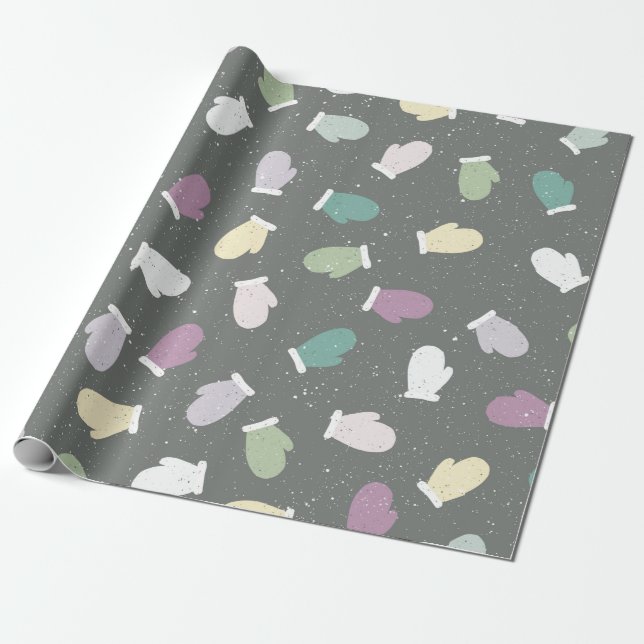 Cute Christmas Mittens Winter Pattern Wrapping Paper (Unrolled)