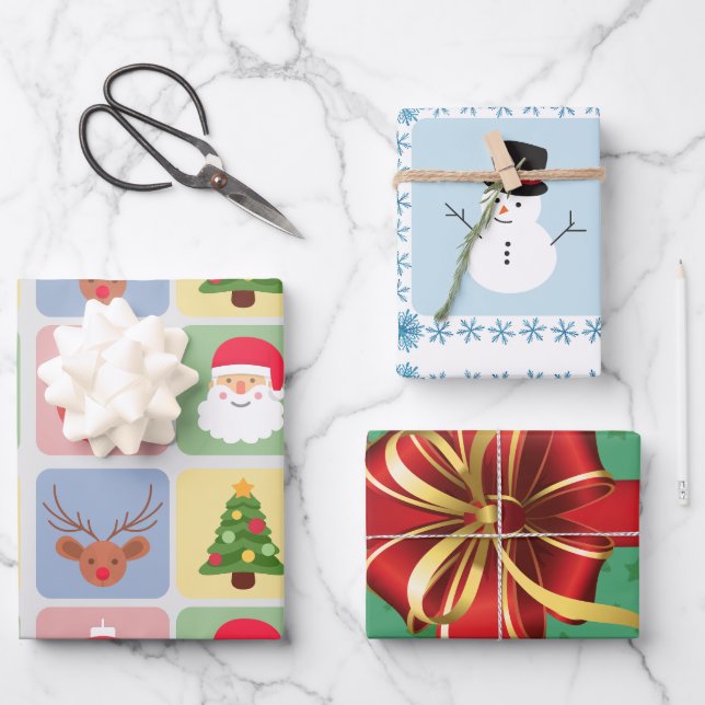 Cute Christmas modern icon snowman wrapping paper  (Front)