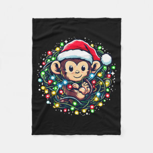 Cute Christmas Monkey Santa Hat Lights Monkey Wome Fleece Blanket