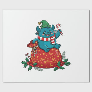 Cute Christmas Monster with Candy Cane Wrapping Paper
