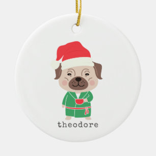 Cute Christmas Morning Coffee Bulldog Custom Name Ceramic Tree Decoration