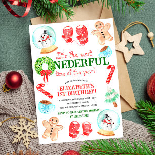 Cute Christmas Most ONEDERFUL First Birthday Invitation