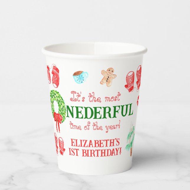 Cute Christmas Most ONEDERFUL First Birthday Paper Cups (Left)