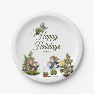 Cute Christmas Mouse Animal Winter Happy Holidays  Paper Plate