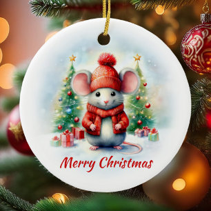 Cute Christmas Mouse  Ceramic Tree Decoration