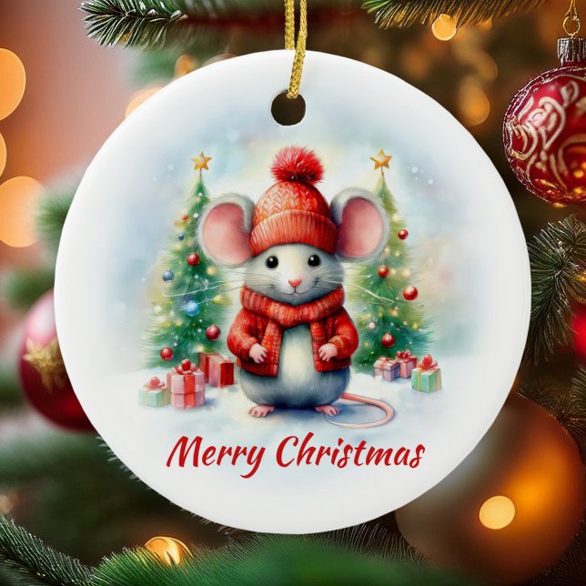 Cute Christmas Mouse  Ceramic Tree Decoration (Creator Uploaded)