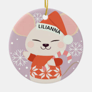 Cute Christmas Mouse Ceramic Tree Decoration