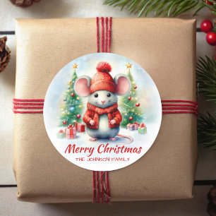 Cute Christmas Mouse  Classic Round Sticker