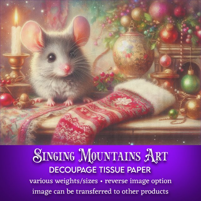 Cute Christmas Mouse & Festive Stocking Decoupage Tissue Paper (Creator Uploaded)