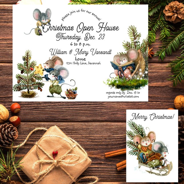 Cute Christmas Mouse Holiday Open House Invitation (Creator Uploaded)