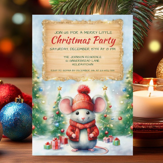 Cute Christmas Mouse Party Invitation (Creator Uploaded)