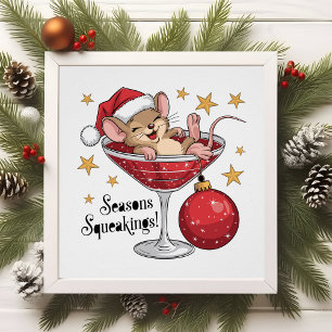 Cute Christmas Mouse Seasons Squeakings Typography Poster