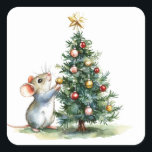 Cute Christmas Mouse Stickers<br><div class="desc">Sweet Christmas Mouse Stickers. 
Mouse themed stickers. Super Cute Mouse decorating a Christmas tree. 
Great for party invitations and stationary. Fun crafting ideas.</div>