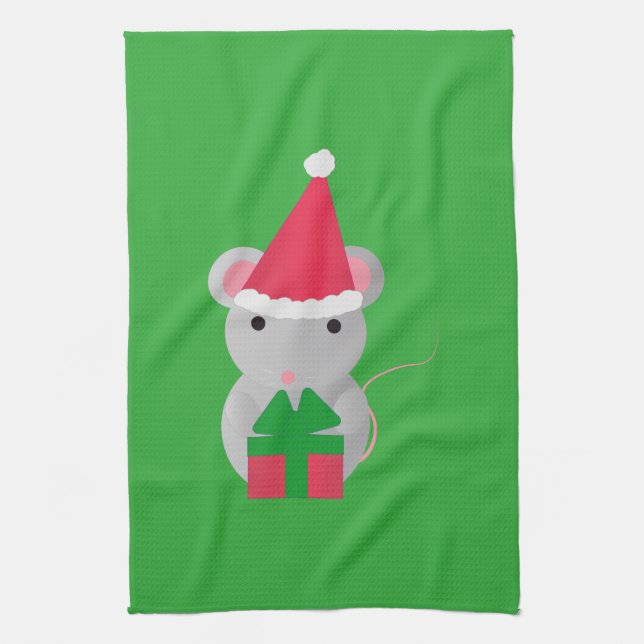 Cute Christmas Mouse Tea Towel (Vertical)