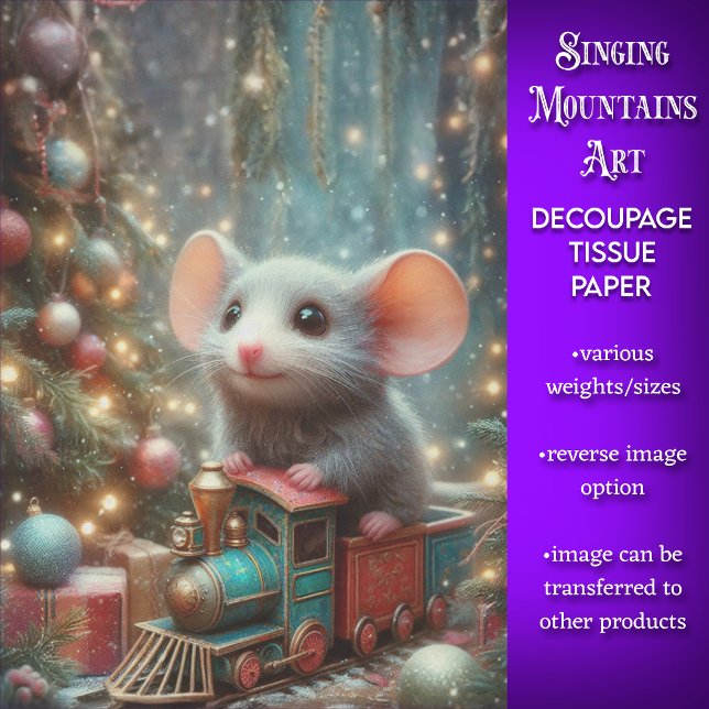 Cute Christmas Mouse Train Ride Decoupage Tissue Paper (Creator Uploaded)