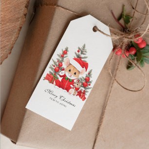 Cute Christmas Mouse with Red Hat Personalised Gift Tags