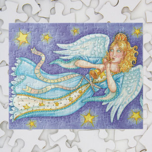 Cute Christmas, Musician Angel Playing Her Horn Jigsaw Puzzle