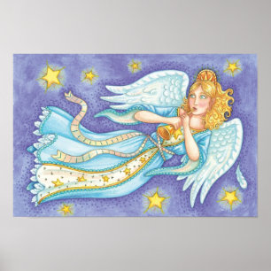 Cute Christmas, Musician Angel Playing Her Horn Poster