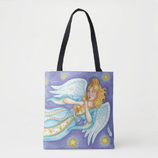 Cute Christmas, Musician Angel Playing Her Horn Tote Bag