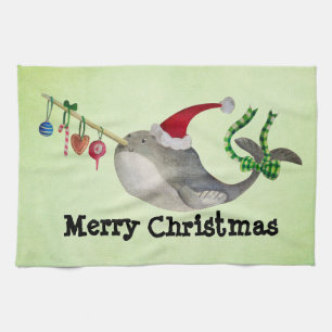 Cute Christmas Narwhal Tea Towel