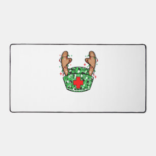 Cute Christmas Nurse Green Sparkle Desk Mat