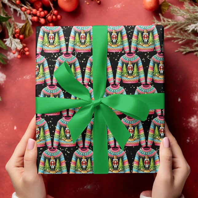 Cute Christmas Nutcracker Ugly Christmas Sweater Wrapping Paper (Creator Uploaded)